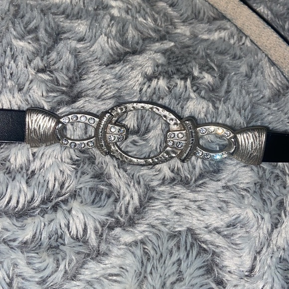 Chicos Adjustable black leather belt and silver buckle with rhinestones - Picture 3 of 16